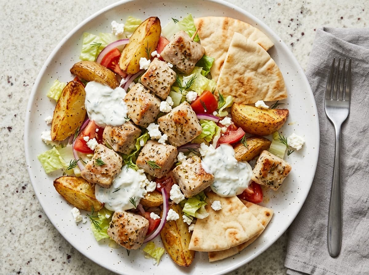 Lemon Oregano Pork Souvlaki Plate