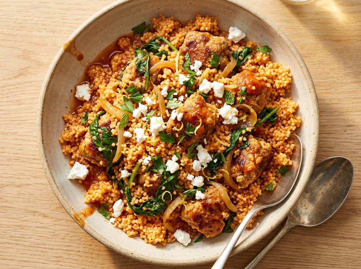 Lemon Turkey Kofta & Couscous - greek dinner recipe