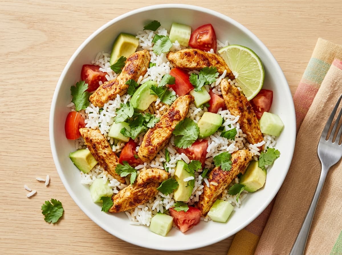 Lime Chicken & Avocado Rice Bowl - mexican dinner recipe