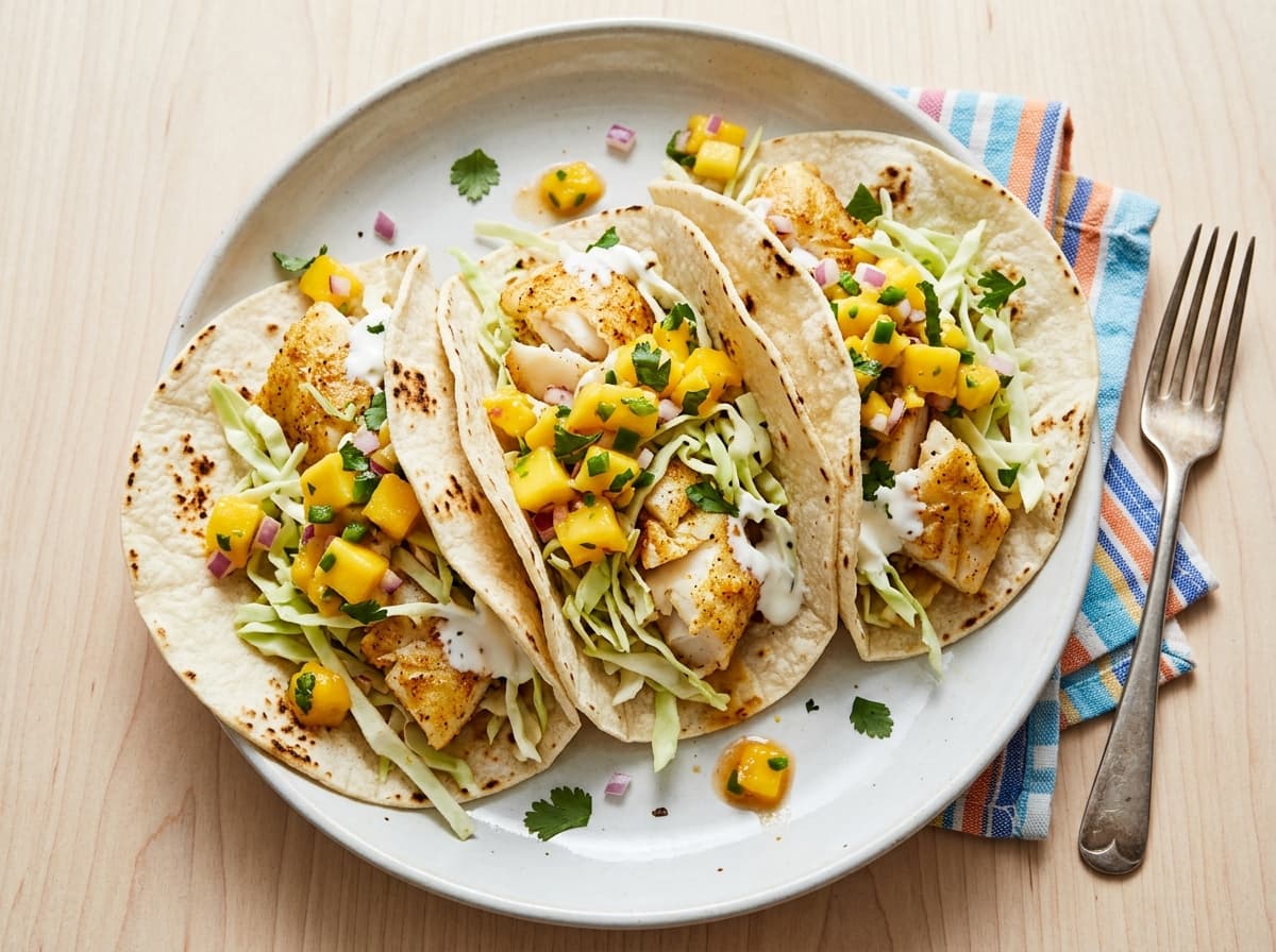 Lime Fish Tacos & Mango Salsa - mexican dinner recipe