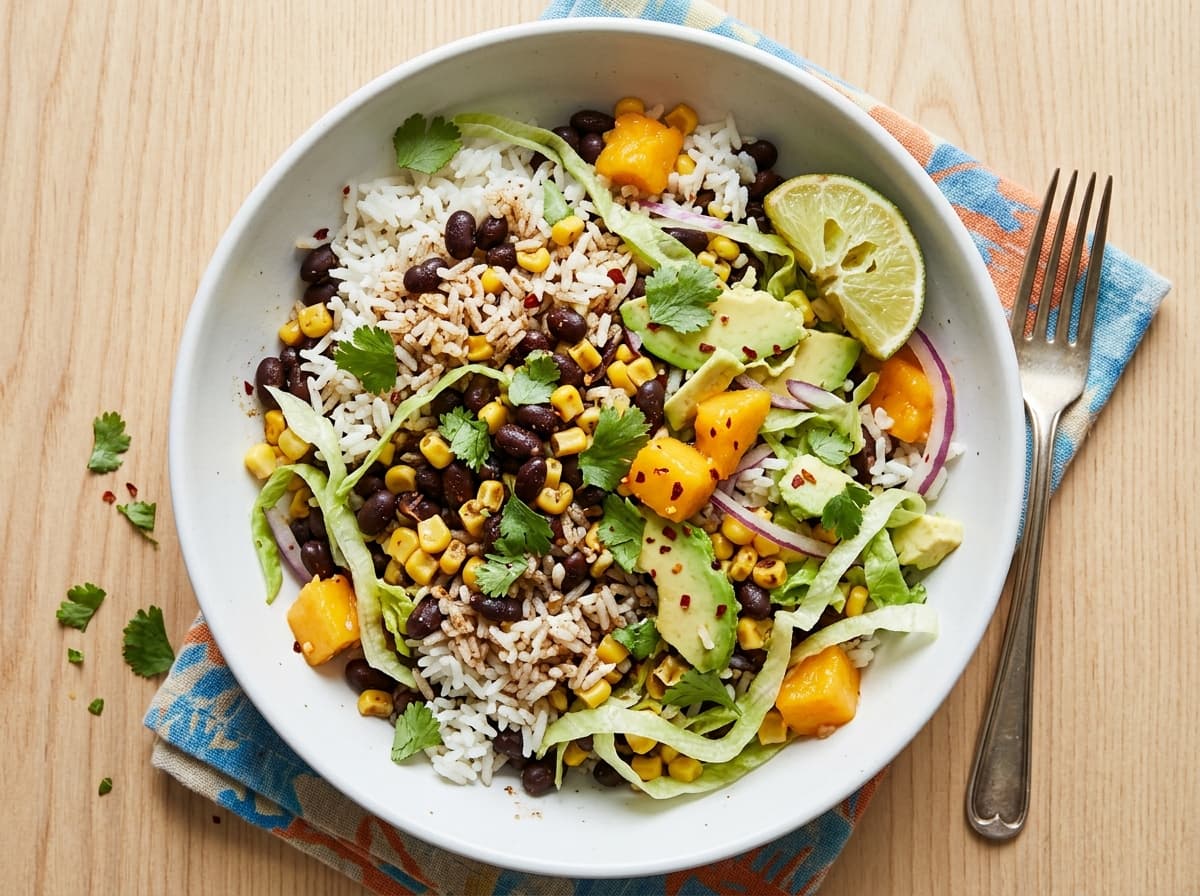 Mango Black Bean Burrito Bowl - mexican dinner recipe