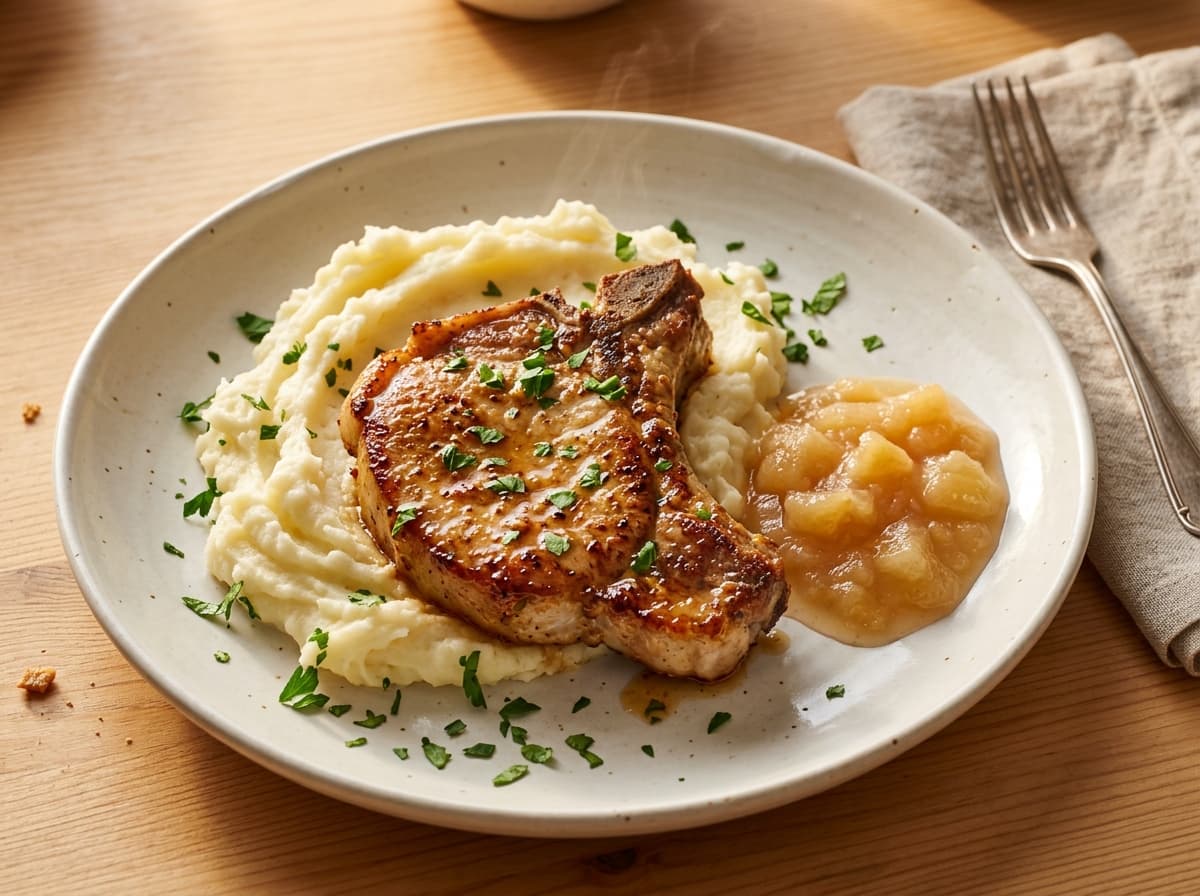 Maple Mustard Pork Chops & Applesauce - american dinner recipe