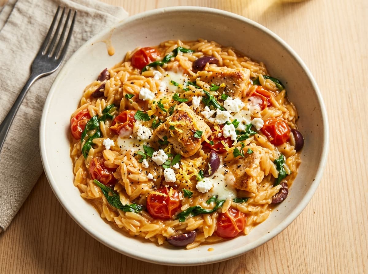 Mediterranean Chicken & Orzo - mediterranean dinner recipe