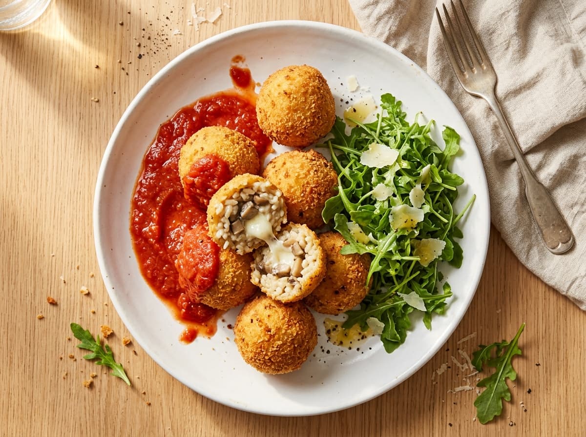 Mushroom Arancini & Salad - italian dinner recipe