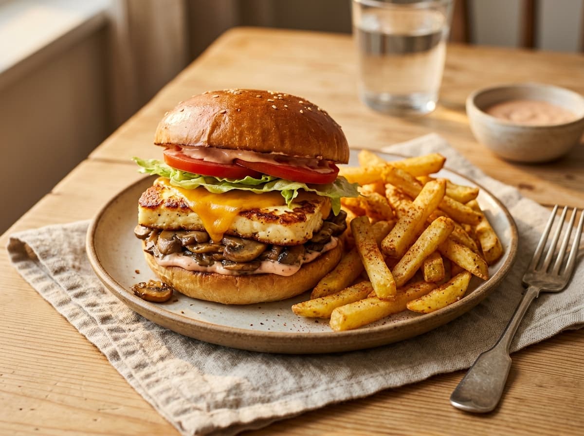 Mushroom Halloumi Smash Burger