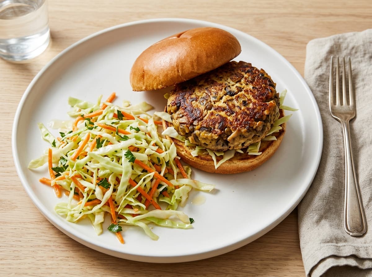 Mushroom Lentil Burger & Slaw - american dinner recipe