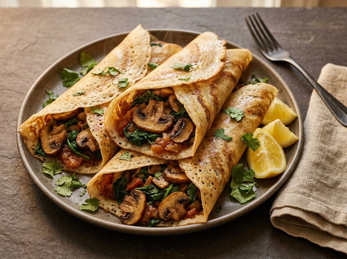 Mushroom Spinach Dosa Wraps - indian dinner recipe