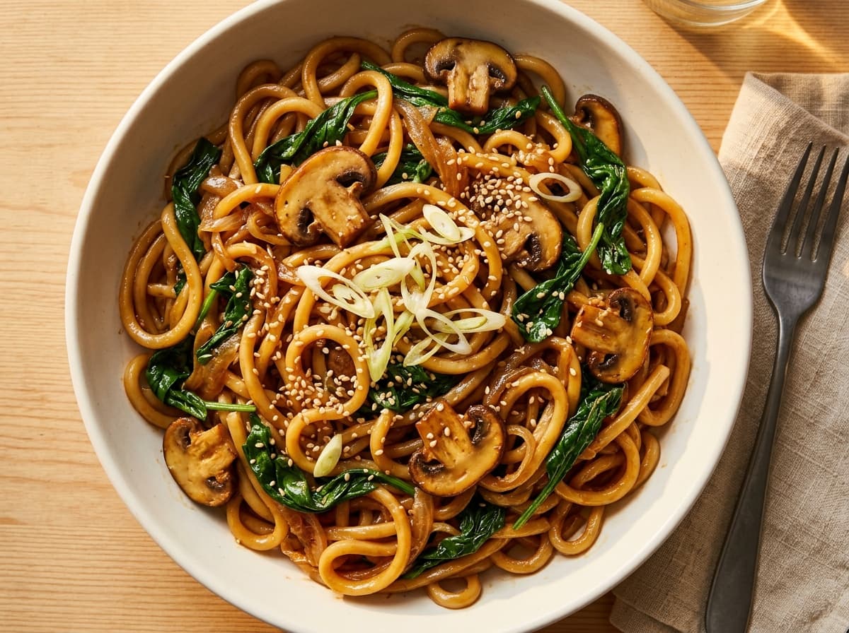Mushroom Spinach Udon - japanese dinner recipe