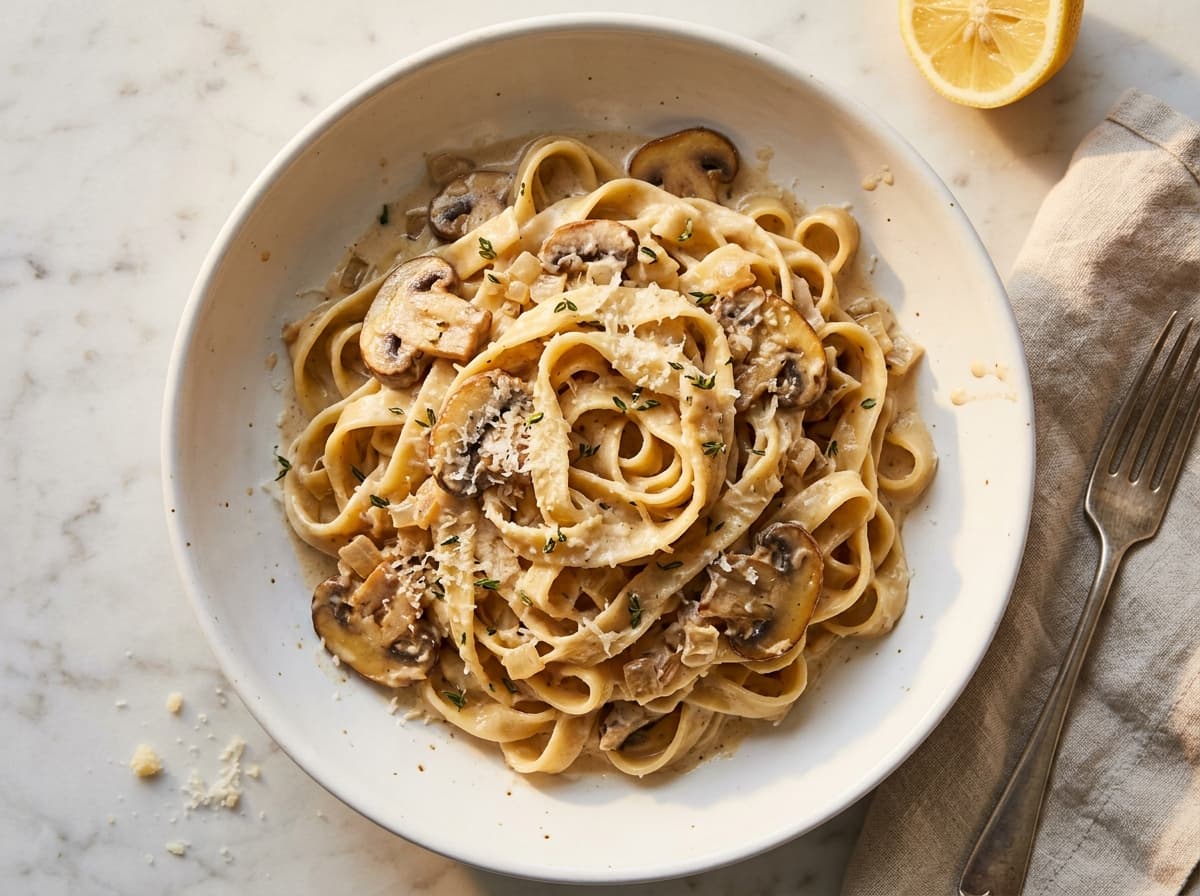 Mushroom & Thyme Tagliatelle - italian dinner recipe