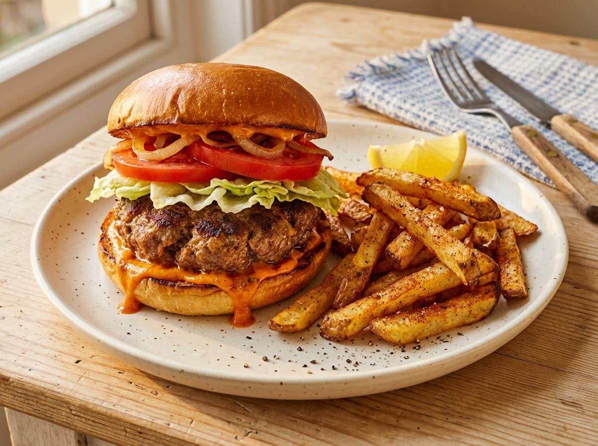 Nduja Beef Burger & Fries - italian dinner recipe