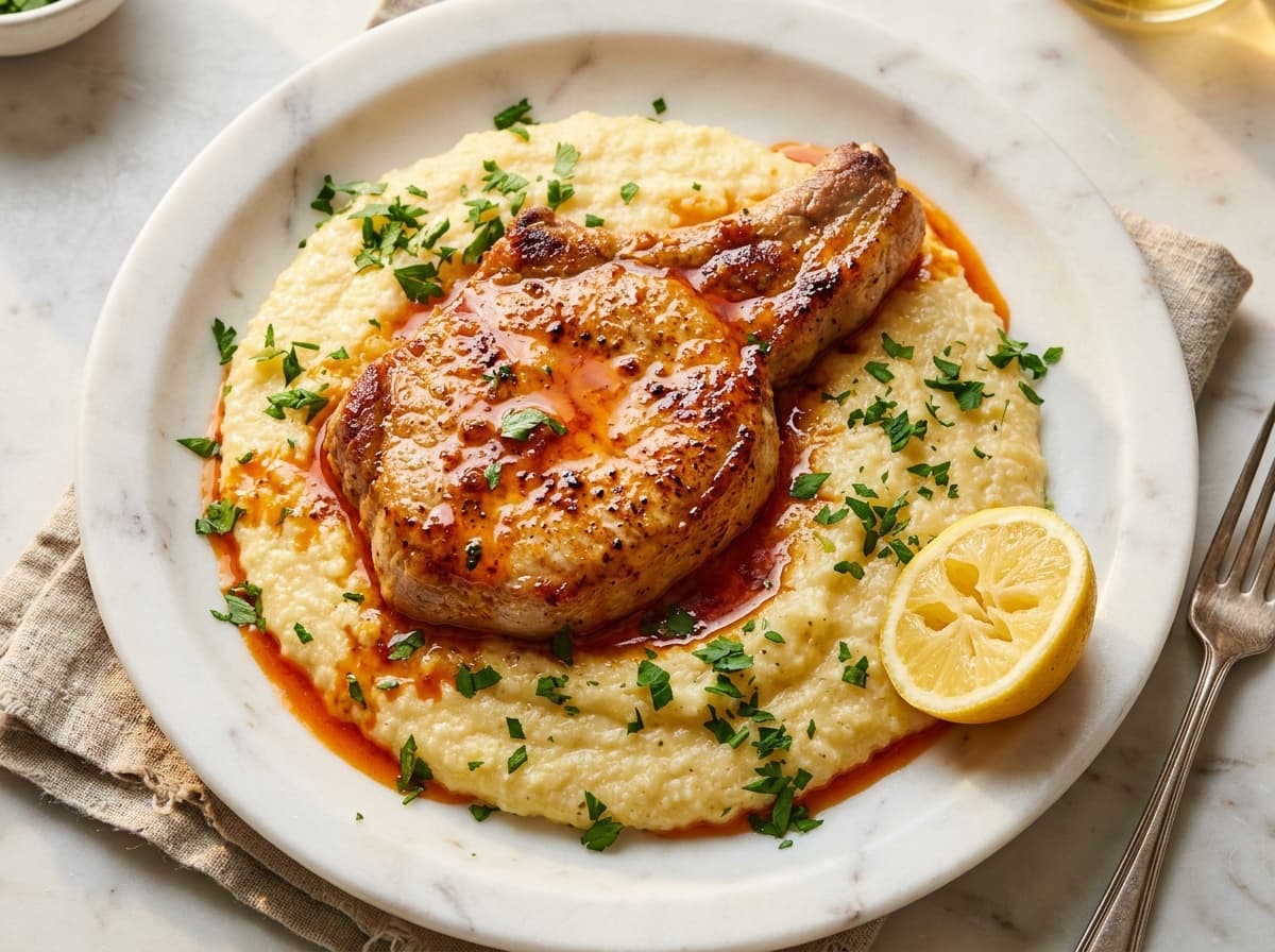 Nduja Pork Chops & Polenta - italian dinner recipe
