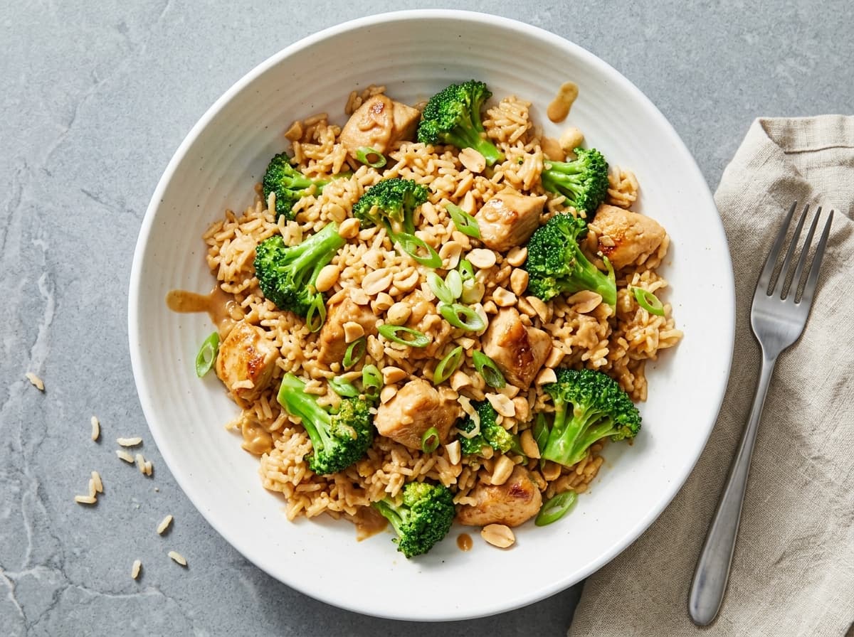 Peanut Chicken & Broccoli Rice - asian dinner recipe