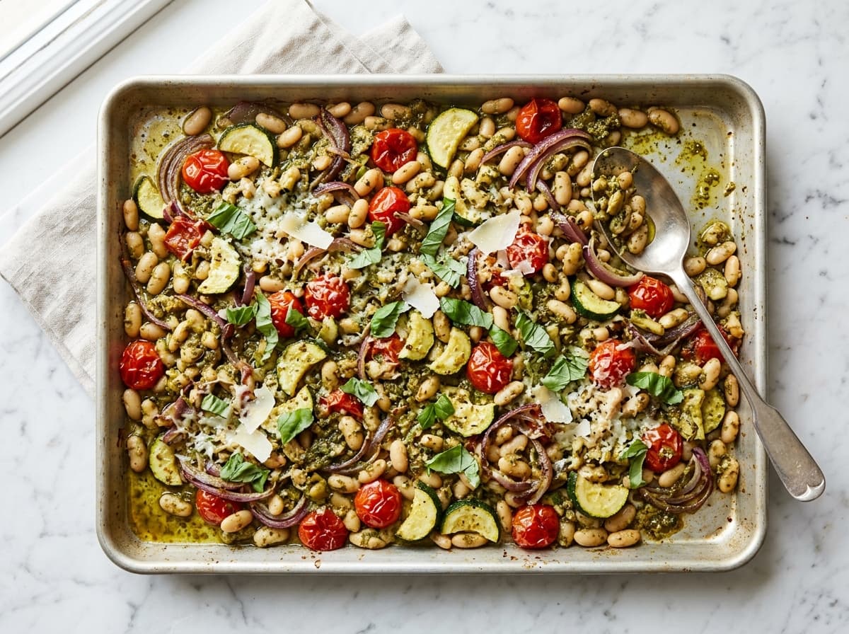 Pesto White Bean Traybake - italian dinner recipe