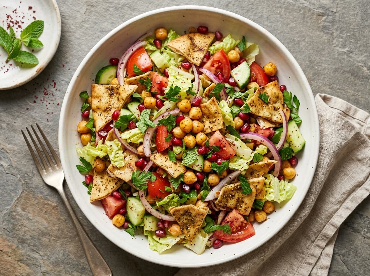 Pomegranate Chickpea Fattoush - middle_eastern dinner recipe