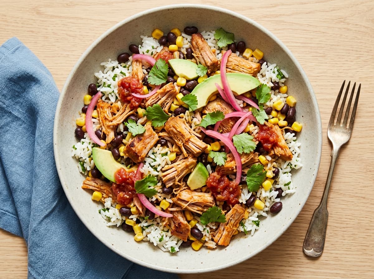 Pork Carnitas Rice Bowl - mexican dinner recipe