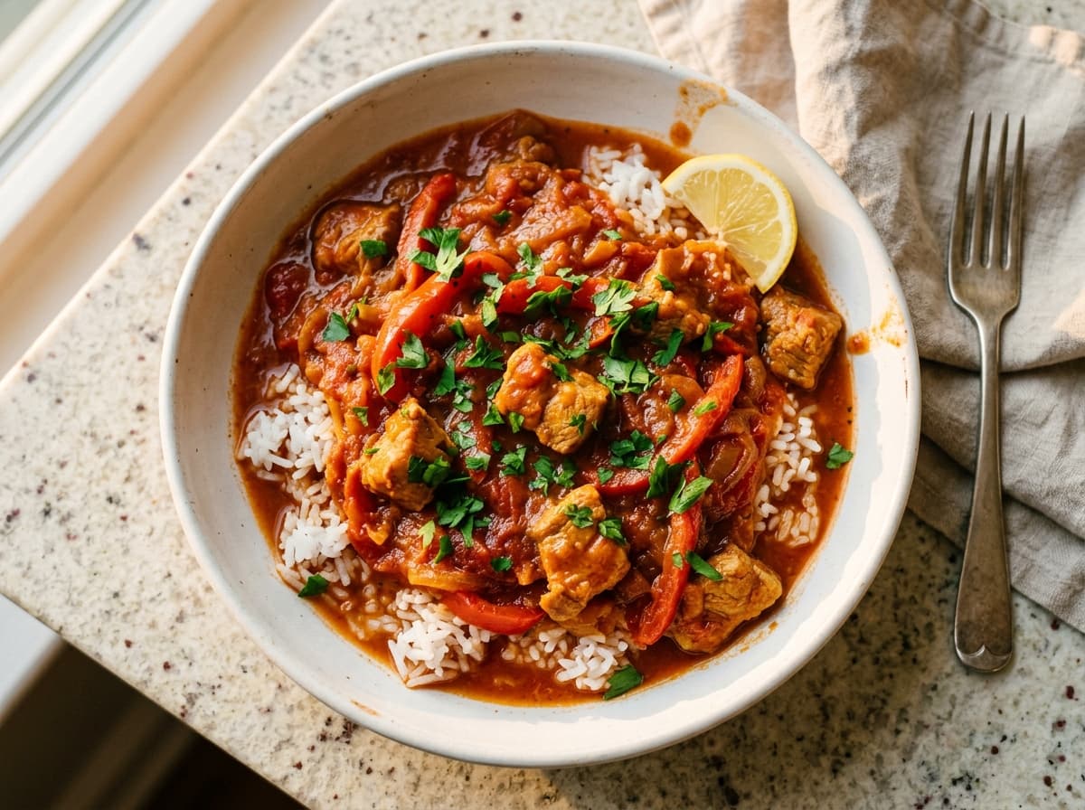 Pork & Red Pepper Stew - mediterranean dinner recipe