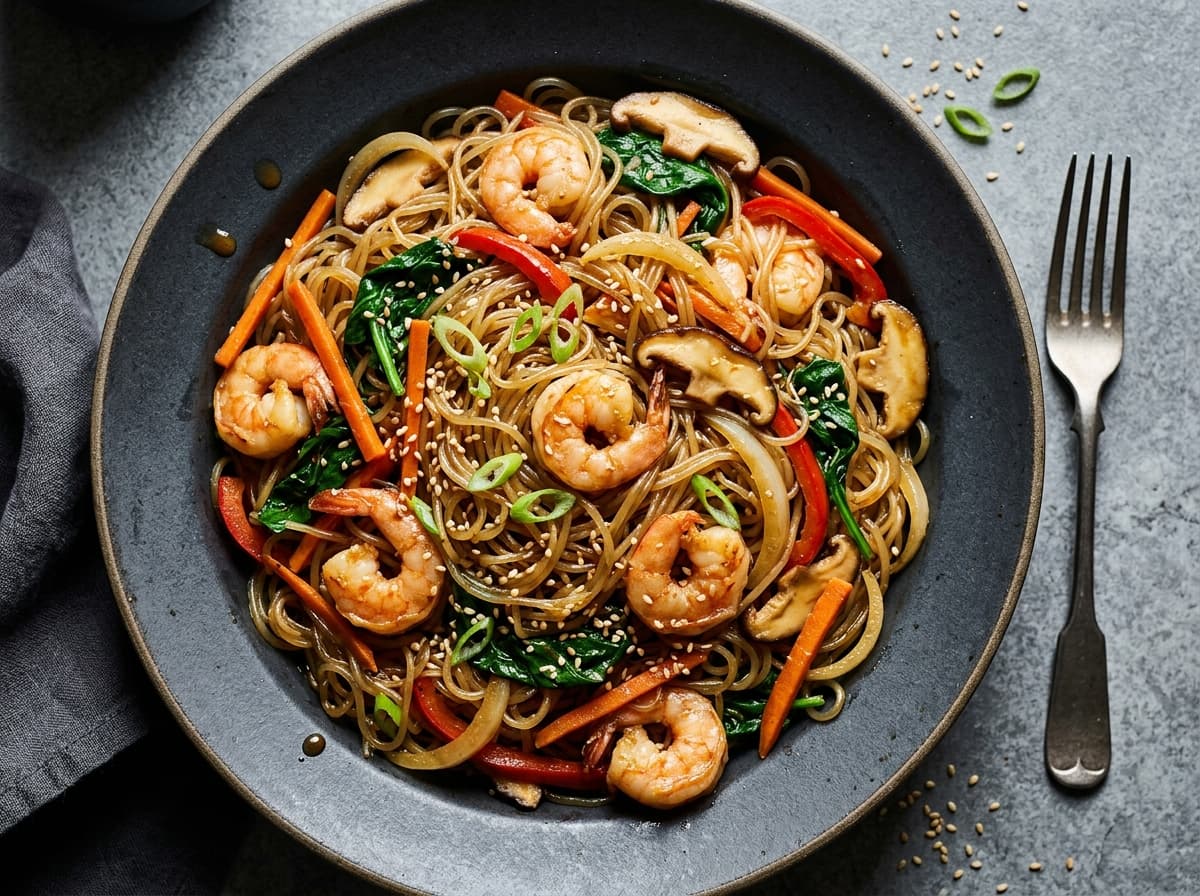 Prawn & Vegetable Japchae - korean dinner recipe