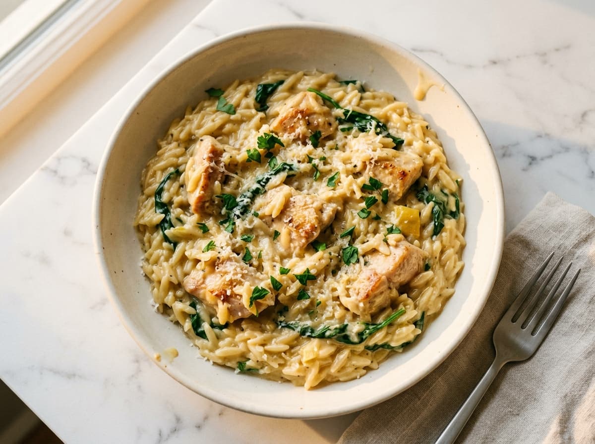 Preserved Lemon Chicken Orzo - mediterranean dinner recipe