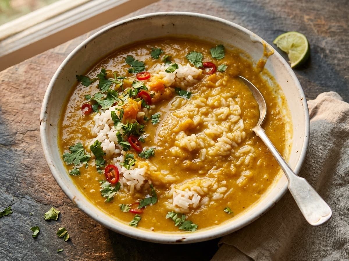 Pumpkin Coconut Soup & Rice - vietnamese dinner recipe