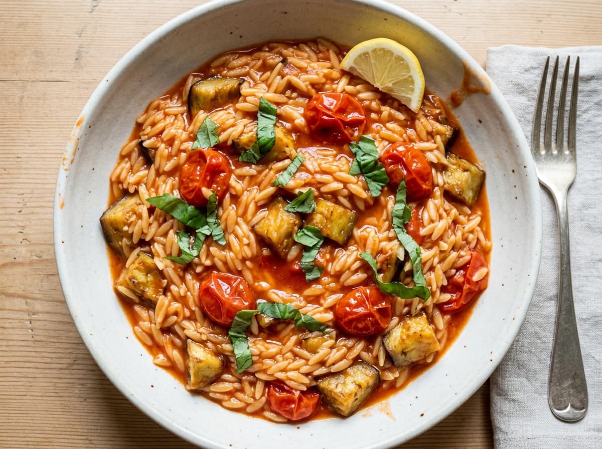 Roasted Aubergine & Tomato Orzo