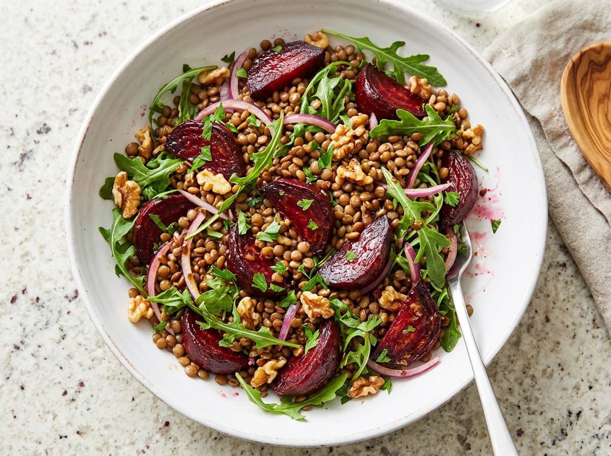 Roasted Beet & Lentil Salad - mediterranean dinner recipe