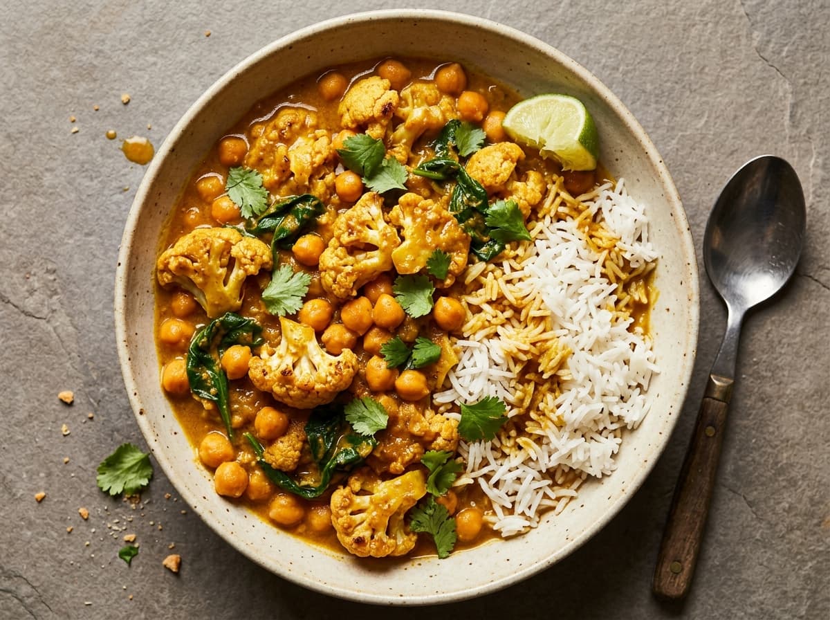 Roasted Cauliflower & Chickpea Curry - indian dinner recipe