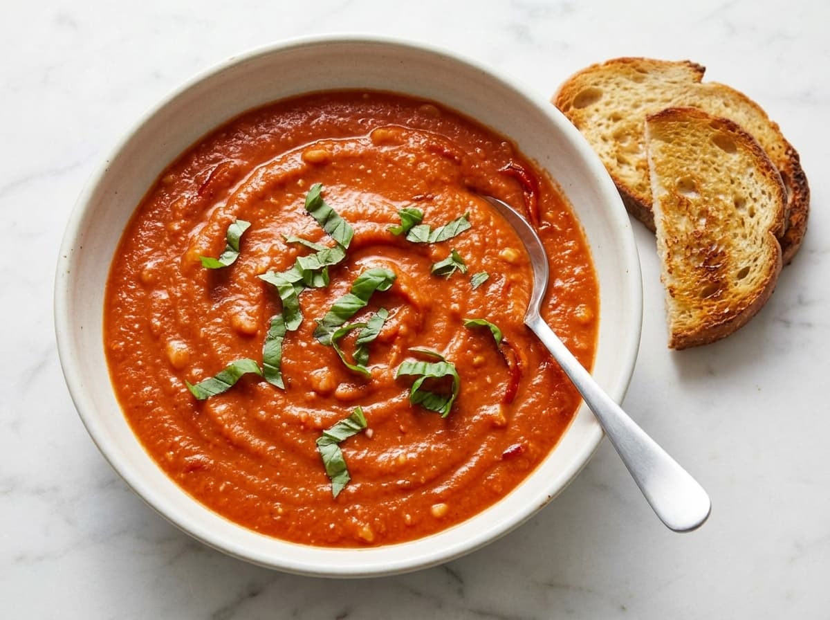 Roasted Red Pepper & Tomato Soup - mediterranean dinner recipe