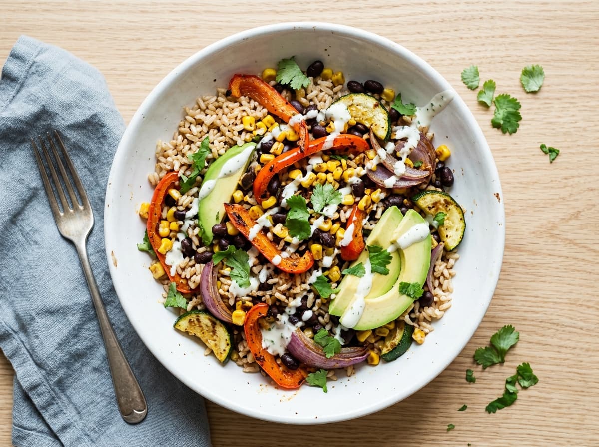 Roasted Vegetable Burrito Bowl - mexican dinner recipe