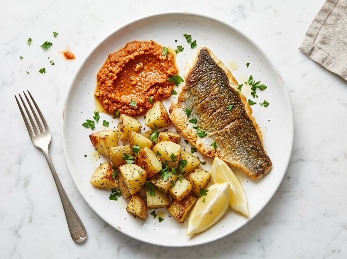 Romesco Sea Bass & Potatoes - mediterranean dinner recipe
