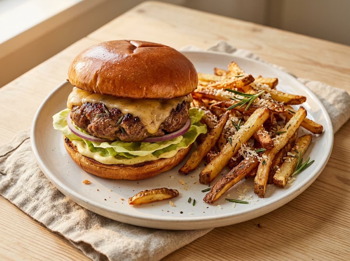 Rosemary Lamb Burger & Fries - italian dinner recipe