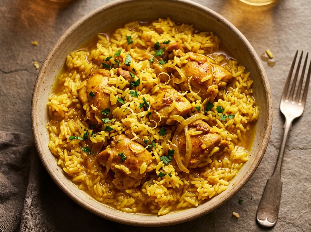 Saffron Chicken & Brothy Rice - middle_eastern dinner recipe