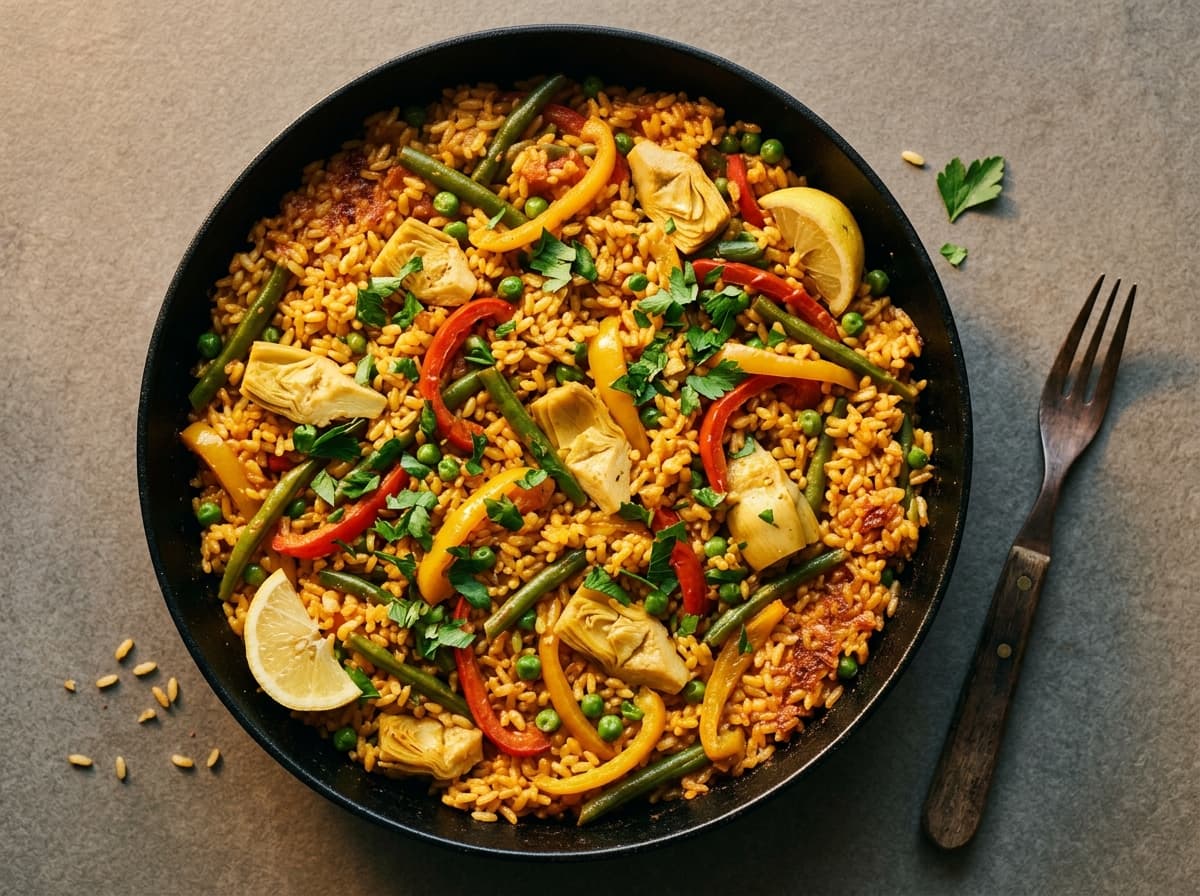 Saffron Vegetable Paella - mediterranean dinner recipe