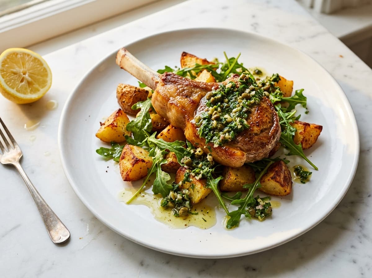 Salsa Verde Lamb Cutlets & Potatoes - italian dinner recipe