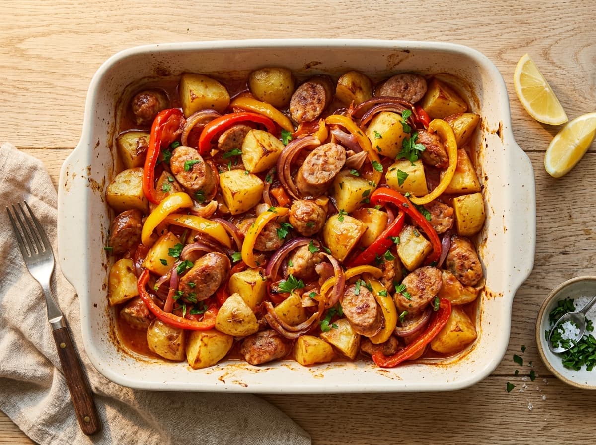 Sausage & Roasted Pepper Traybake - italian dinner recipe