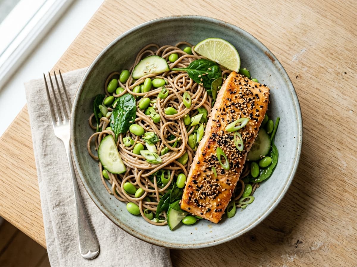 Sesame Salmon & Soba Salad - japanese dinner recipe