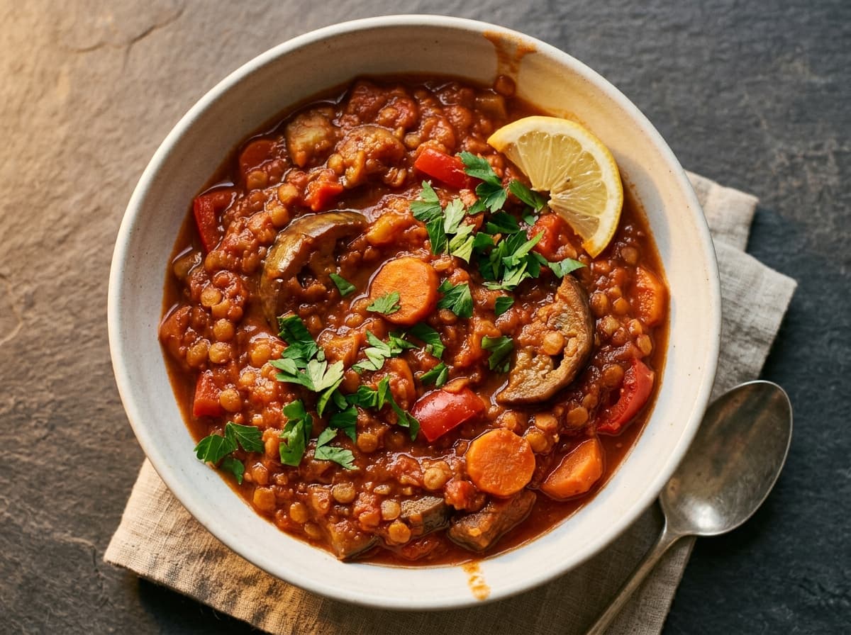 Smoky Aubergine & Lentil Stew - mediterranean dinner recipe