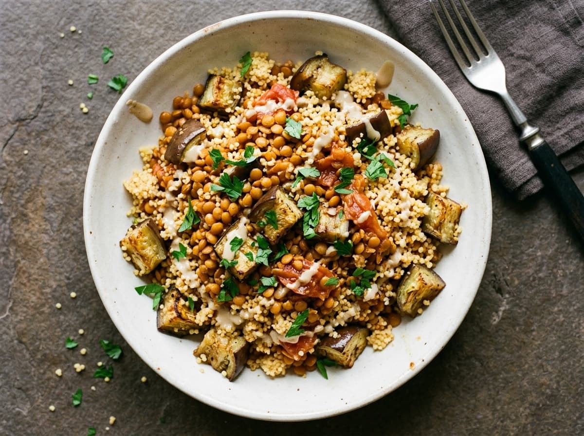 Spiced Aubergine & Lentil Bowl