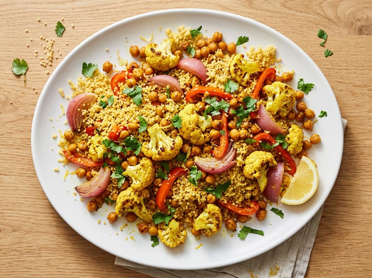 Spiced Cauliflower & Chickpea Traybake - indian dinner recipe