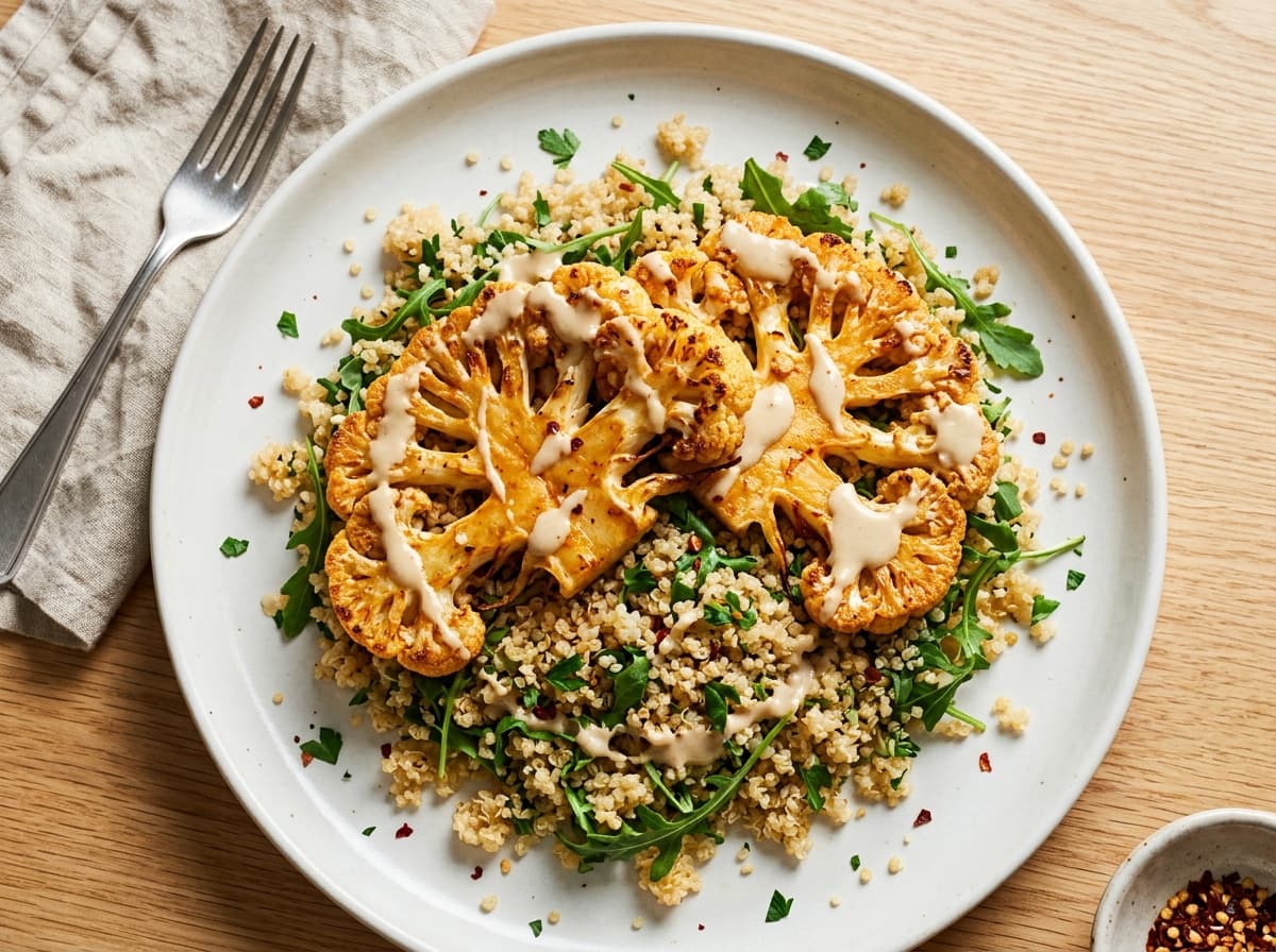 Spiced Cauliflower Steak & Quinoa - american dinner recipe