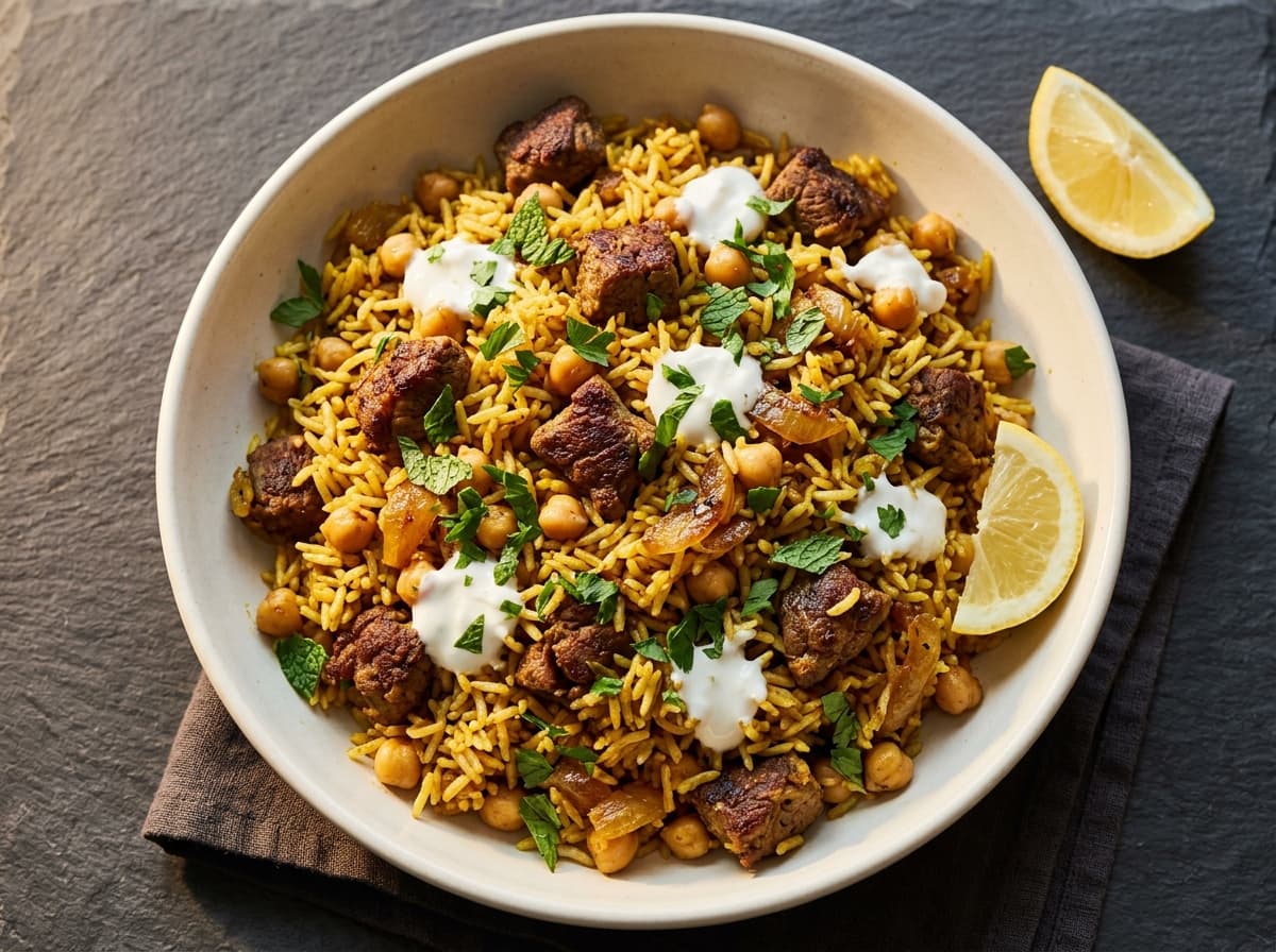 Spiced Lamb & Chickpea Rice - middle_eastern dinner recipe