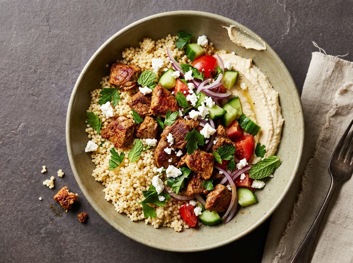 Spiced Lamb & Hummus Bowl - middle_eastern dinner recipe