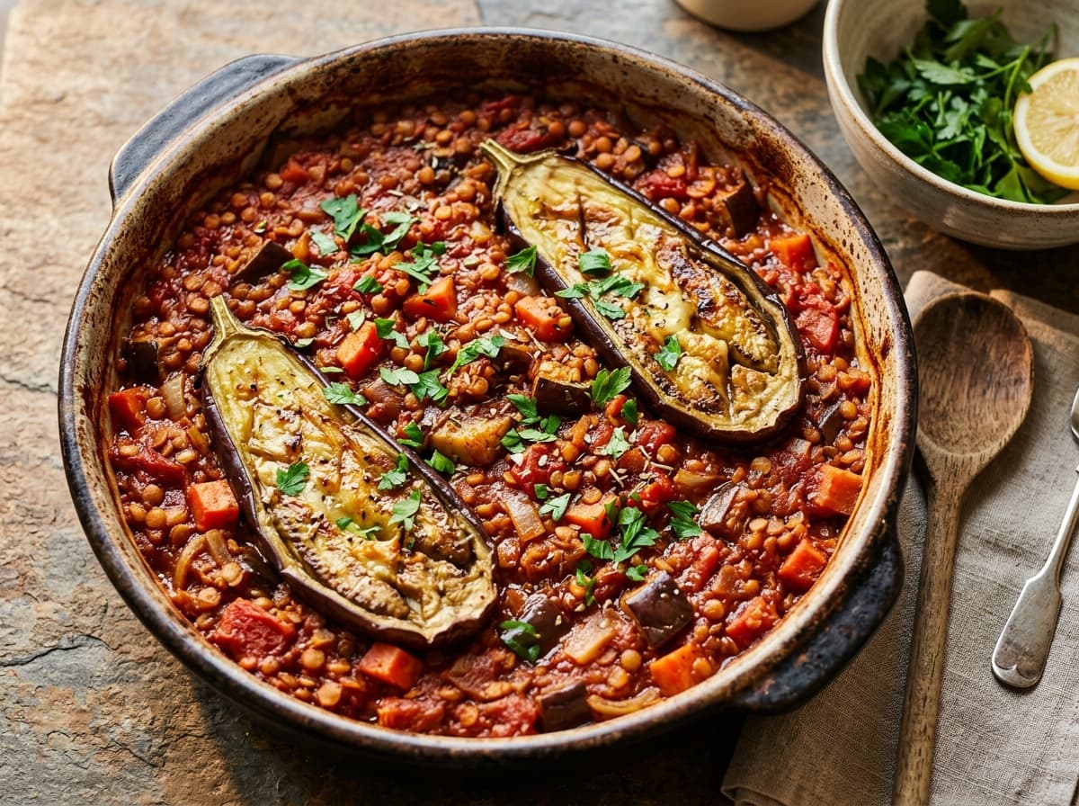 Spiced Lentil Aubergine Bake - middle_eastern dinner recipe