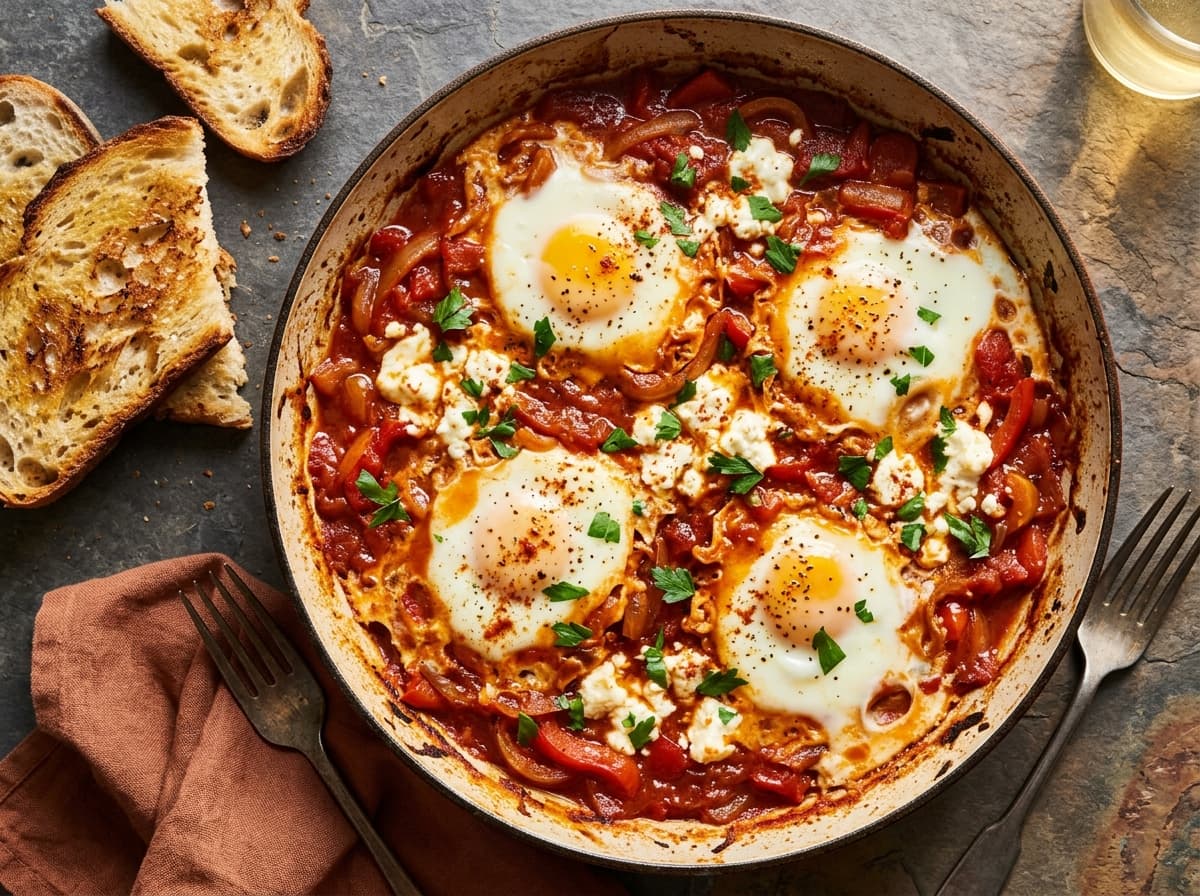 Spiced Shakshuka with Feta - middle_eastern dinner recipe