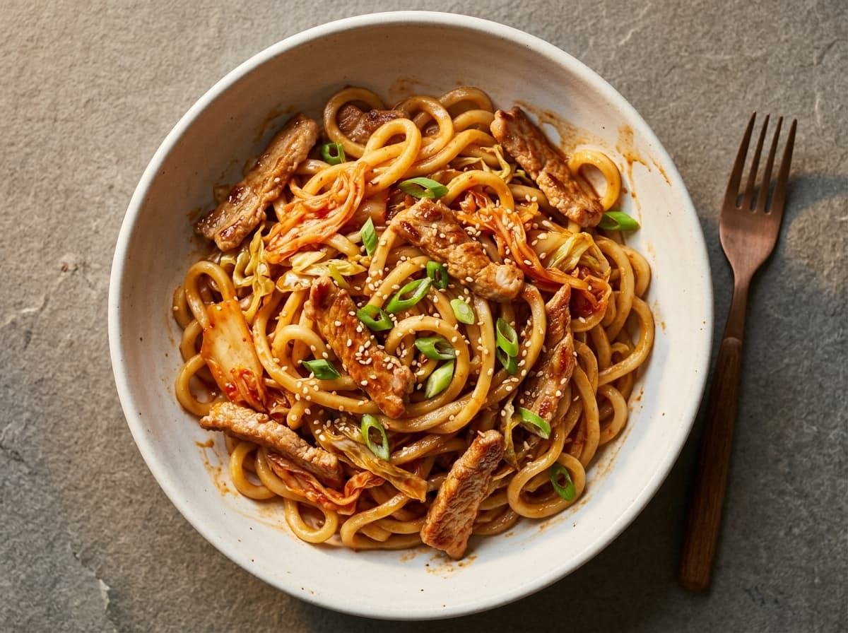 Spicy Pork & Kimchi Noodles - korean dinner recipe