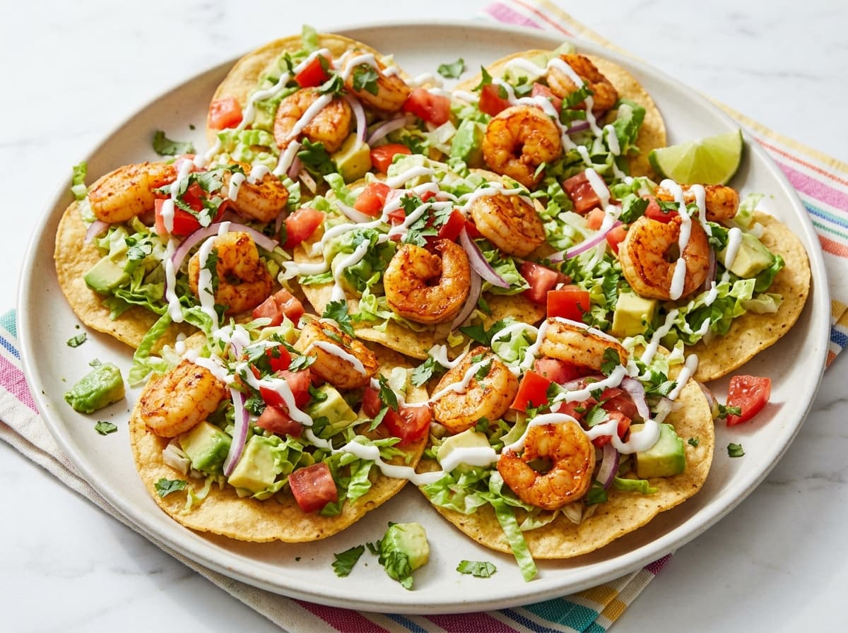 Spicy Prawn & Avocado Tostadas - mexican dinner recipe