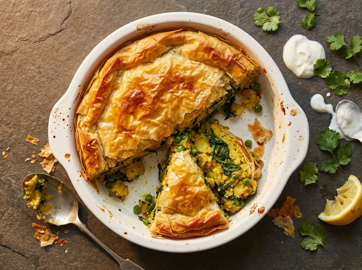 Spinach & Potato Samosa Pie - indian dinner recipe