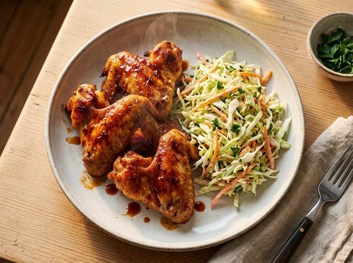 Sticky BBQ Chicken Wings & Slaw - american dinner recipe