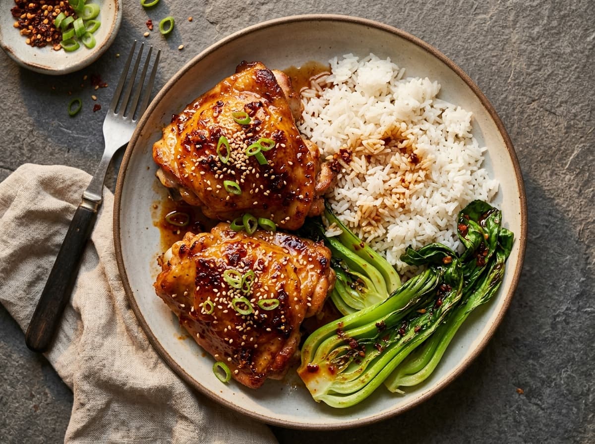 Sticky Chilli Crisp Chicken Thighs - asian dinner recipe
