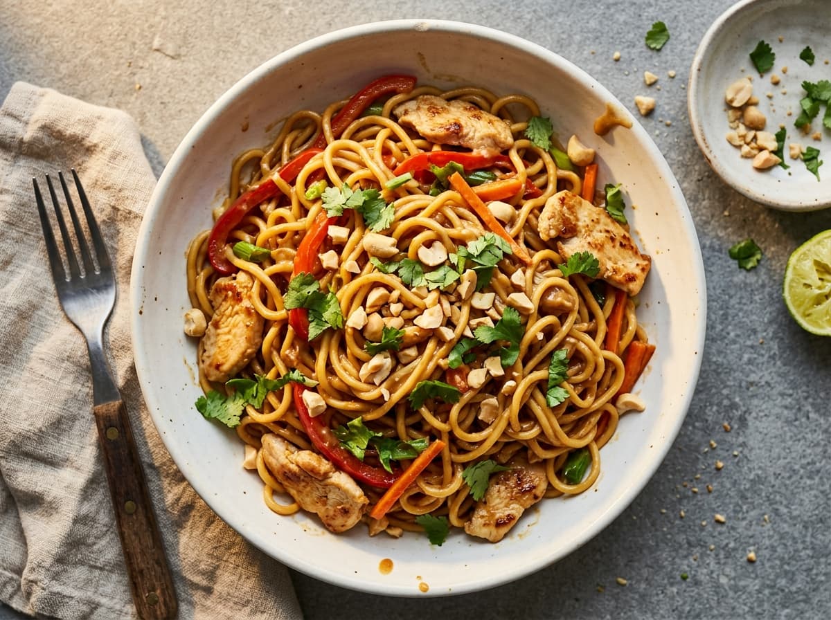 Sticky Peanut Chicken Noodles