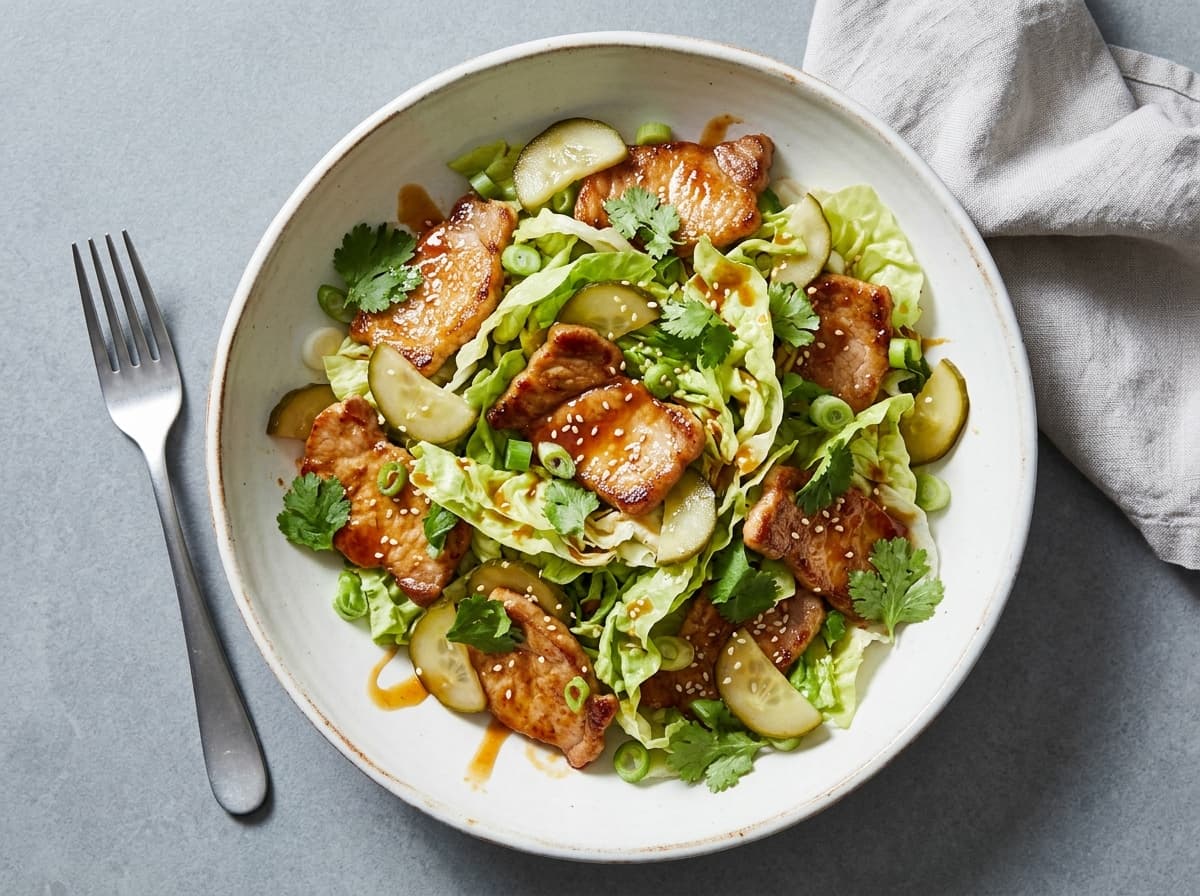 Sticky Pork & Pickled Cucumber Salad - korean dinner recipe